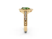 Fancy Green Pear Cut Diamond Halo Ring Set in Yellow gold with Round Accent Halo, Pavé Band and Prong Setting