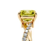 Fancy Yellow Asscher Cut Diamond Twist Band Solitaire Set in Yellow gold with Pavé Accents and Prong Setting