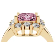 Princess Cut Cluster Halo Engagement Ring Setting for a Fancy Pink Lab-Grown Diamond | Large Round Accents | Yellow Gold