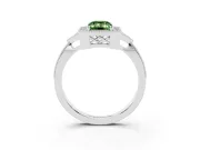 Fancy Green Emerald Cut Diamond Halo Engagement Ring Set in Silver with Milgrain Pavé Band
