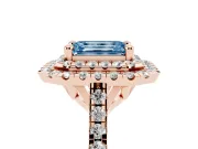 Fancy Blue Emerald Cut Diamond Double Halo Statement Ring Set in Rose gold with Pavé Band