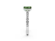 Fancy Green Emerald Cut Diamond Solitaire Set in White gold with Round Pavé Band and Prong Setting