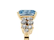 Emerald Cut Side Stone Engagement Ring Setting for a Fancy Blue Lab-Grown Diamond | Shoulder Clusters | Yellow Gold
