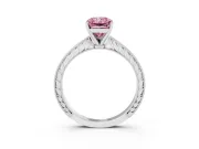 Fancy Pink Radiant Cut Diamond Solitaire Milgrain Engraved Band Set in White gold with Prong Setting
