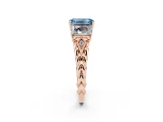 Fancy Blue Emerald Cut Diamond Three-Stone Ring Set in Rose gold with Braided Band