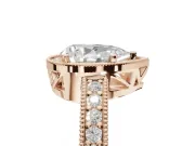 Pear-Shaped Vintage Milgrain Halo Engagement Ring Setting | Wide Pavé Band | Rose Gold