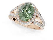 Oval Halo Pavé Engagement Ring Setting for a Fancy Green Lab-Grown Diamond | Narrow Split Shank | Rose Gold
