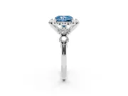 Fancy Blue Radiant Cut Diamond Floral Halo Ring Set in White gold with Shared Prong Band