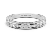 Round Diamond Channel Wedding Band Set in White gold with Milgrain Edges