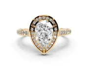 Pear-Shaped Sectioned Halo Engagement Ring Setting | Pavé Gallery and Band | Yellow Gold