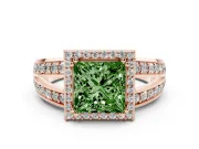 Princess Cut Halo Engagement Ring Setting for a Fancy Green Lab-Grown Diamond | Two-Row Pave Split Shank | Rose Gold
