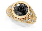 Round Vintage Bezel Engagement Ring Setting for a Black Center | Milgrain Band | Yellow Gold