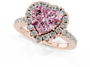Heart-Shaped Halo Engagement Ring Setting for a Fancy Pink Lab-Grown Diamond | Single Row Pavé Band | Rose Gold