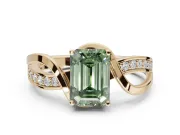 Emerald Cut Bypass Solitaire Engagement Ring Setting for a Fancy Green Lab-Grown Diamond | Pavé Strands | Yellow Gold