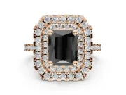 Fancy Black Radiant Cut Lab-Grown Diamond Double Halo Statement Ring Set in Rose Gold with Pavé Band