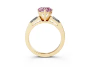 Fancy Pink Heart Cut Diamond Solitaire Ring Set in Yellow gold with Tapered Baguette Side Stones and Prong Setting