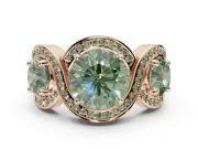 Round Three Stone Halo Engagement Ring Setting for a Fancy Green Lab-Grown Diamond | Pavé Wave Band | Rose Gold