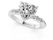Heart-Shaped Beaded Solitaire Engagement Ring Setting | Bezel Accents | Sterling Silver
