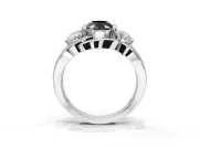 Oval Three Stone Split Shank Engagement Ring Setting for a Black Center | Matching Sides | Platinum