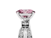 Fancy Pink Three-Stone Oval Cut Diamond Twist Band Ring Set in White gold with Pavé Accents and Prong Setting