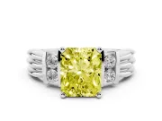 Fancy Yellow Three-Stone Radiant Cut Diamond Channel Set Ring Set in Silver with Bar Prongs