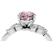 Fancy Pink Oval Cut Diamond Solitaire Ring Set in Silver with Marquise Twist Band and Prong Setting