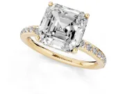 Asscher Cut Diamond Pavé Band Ring Set in Yellow gold with Prong-Set Center Stone