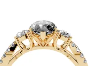 Fancy Black Marquise Cut Diamond Three-Stone Ring Set in Yellow gold with Pavé Split Shank and Prong Setting