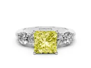 Princess Cut Five Stone Engagement Ring Setting for a Fancy Yellow Lab-Grown Diamond | Plain Band | Sterling Silver