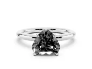 Fancy Black Heart Cut Diamond Solitaire Ring Set in Platinum with Thin Band and Prong Setting