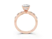 Princess Cut Diamond Solitaire Ring Set in Rose gold with Side Stones on Criss-Cross Band and Prong Setting