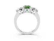 Fancy Green Oval Cut Diamond Three-Stone Ring Set in Silver with Prong Setting and Classic Band