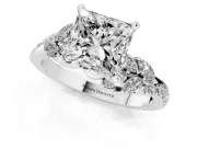Princess Cut Diamond Solitaire Ring Set in White gold with Marquise Twist Band and Prong Setting