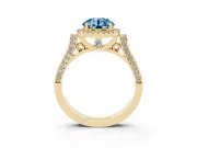 Round Pavé Halo Engagement Ring Setting for a Fancy Blue Lab-Grown Diamond | Yellow Gold