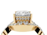 Princess Cut Diamond Solitaire Twist Band Pavé Engagement Ring Set in Yellow gold