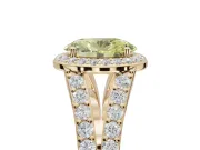 Oval Halo Pavé Engagement Ring Setting for a Fancy Yellow Lab-Grown Diamond | Narrow Split Shank | Yellow Gold