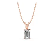 Emerald Cut Lab-Grown Diamond Solitaire Pendant Necklace | Corner Claw Prongs | Rose Gold