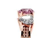 Heart-Shaped Three Stone Engagement Ring Setting for a Fancy Pink Lab-Grown Diamond | Beaded Shoulders | Rose Gold