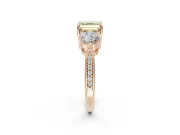 Asscher Cut Three Stone Engagement Ring Setting for a Fancy Yellow Lab-Grown Diamond | Tapered Pave Band | Rose Gold