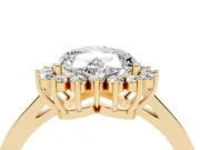 Heart-Shaped Scalloped Halo Engagement Ring Setting | Flat Plain Band | Yellow Gold
