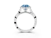 Round Halo Engagement Ring Setting for a Fancy Blue Lab-Grown Diamond | Pavé Twist Band | White Gold