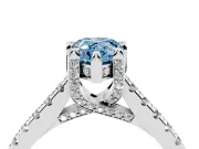 Pear-Shaped Hidden Halo Pave Engagement Ring Setting for a Fancy Blue Lab-Grown Diamond | Claw Prongs | Platinum