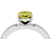 Fancy Yellow Emerald Cut Diamond Solitaire Ring Set in Silver with Slim Pavé Band and Prong Setting