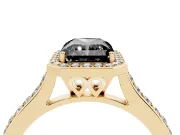 Radiant Cut Pavé Halo Engagement Ring Setting for a Black Center | Yellow Gold