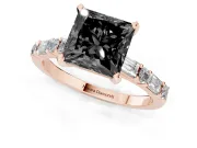 Princess Cut Baguette Side Stone Engagement Ring Setting for a Black Center | Rose Gold