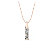 Round Lab-Grown Diamond Three-Stone Vertical Pendant Necklace | Tapered Bail | Rose Gold