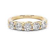 Round Lab-Grown Diamond Five-Stone Wedding Band | Square-Top Prongs | Yellow Gold