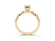 Emerald Cut Diamond Solitaire Ring Set in Yellow gold with Ribbon Twist Band, Round Accents and Prong Setting