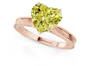 Fancy Yellow Heart Cut Diamond Solitaire Milgrain Engraved Band Set in Rose gold with Prong Setting