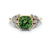 Cushion Cut Leaf Cluster Engagement Ring Setting for a Fancy Green Lab-Grown Diamond | Yellow Gold